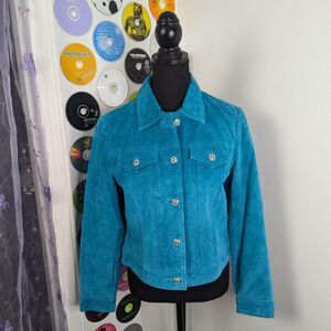 Yvonne le Marie Teal Blinged 100% Suede Leather Jacket ✨